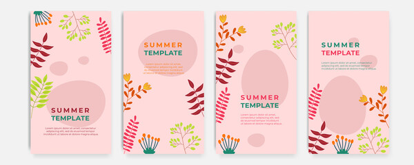 Summer floral background. Floral background with post stories social media template. Wedding invitation, thank you card, save the date cards. Wedding invitation.