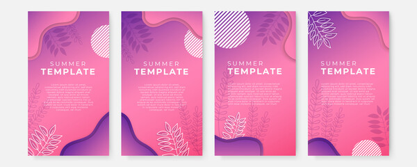 Vector set of social media stories design templates, backgrounds with copy space for text - summer landscape. Collection of abstract background designs, summer sale, social media promotional content. 