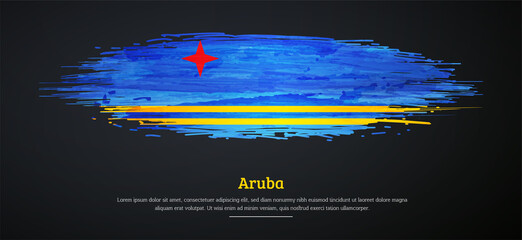 Happy national day of Aruba with watercolor grunge brush flag background