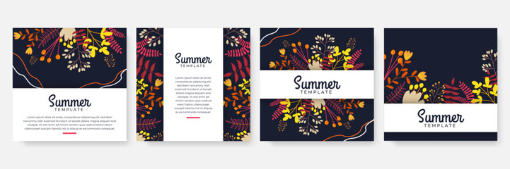 Vector set of social media stories design templates, backgrounds with copy space for text - summer landscape. Collection of abstract background designs, summer sale, social media promotional content. 