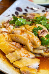 A delicious classic Cantonese dish, white-cut chicken in soy sauce