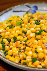 A delicious Chinese dish, fried corn with minced meat