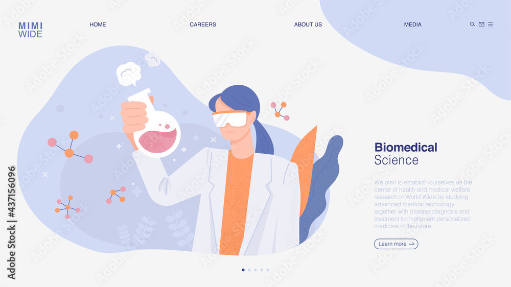 Aufkleber a researcher is holding a flask and conducting an experiment. online web page concept template. flat