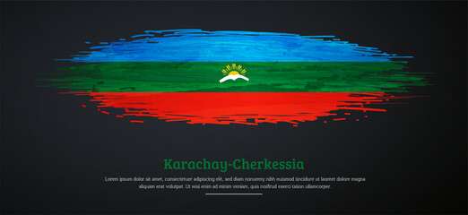 Happy national day of Karachay-Cherkessia with watercolor grunge brush flag background