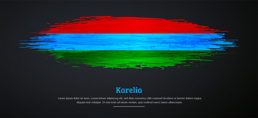 Happy national day of Karelia with watercolor grunge brush flag background
