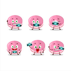Photographer profession emoticon with strawberry dorayaki cartoon character