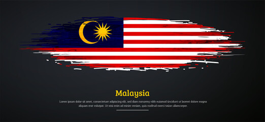 Happy independence day of Malaysia with watercolor grunge brush flag background