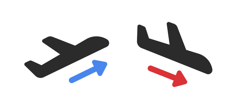 Plane Landing And Take Off Icon Symbol. Vector Illustration.