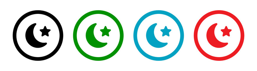 Star and crescent icons set. Symbol of Islam or Muslim religion.