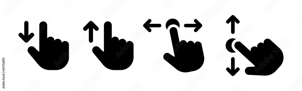Poster hand swipe icon, finger scroll symbol set on white background