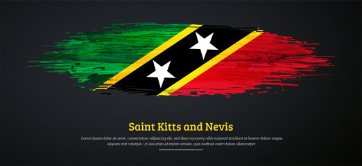 Happy independence day of Saint Kitts and Nevis with watercolor grunge brush flag background