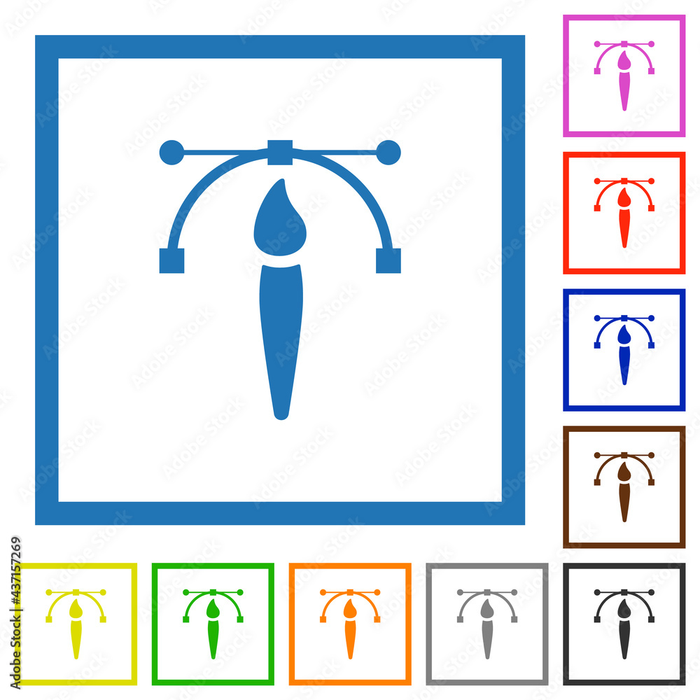 Poster drawing vector curve with brush tool flat framed icons