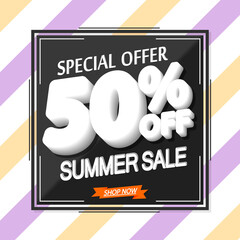 Summer Sale up to 50% off, poster design template, season best offer, discount banner, vector illustration