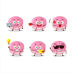 Strawberry dorayaki cartoon character with various types of business emoticons