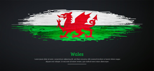 Happy saint davids day of Wales with watercolor grunge brush flag background