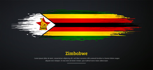 Happy independence day of Zimbabwe with watercolor grunge brush flag background