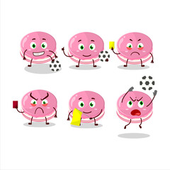 Strawberry dorayaki cartoon character working as a Football referee