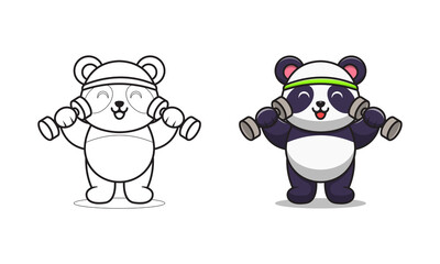 Cute panda lifting barbell cartoon coloring pages