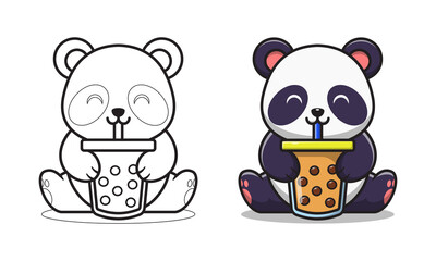 Fototapety  Cute panda drinking bubble tea cartoon coloring pages for kids