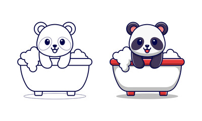 Fototapety  Cute panda in the bath cartoon coloring pages for kids