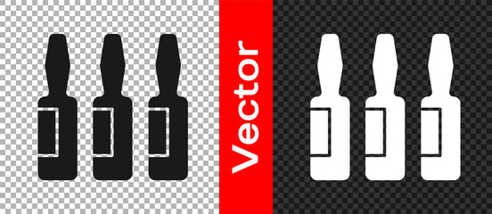 Black Medical vial, ampoule, bottle icon isolated on transparent background. Vaccination, injection, vaccine healthcare concept. Vector