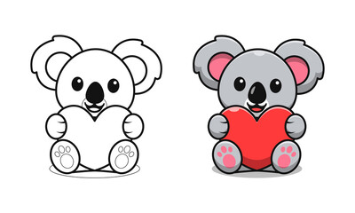 Obraz na płótnie Canvas Cute koala holding love cartoon coloring pages for kids