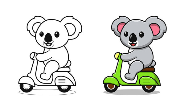 Cute Koala Riding Motorbike Cartoon Coloring Pages For Kids