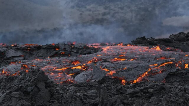 Iceland Volcano Volcanic Eruption with lava at Fagradalsfjall, Reykjanes Peninsula
