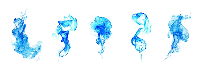 Crédence de cuisine en verre imprimé Fumée Collection de fumée bleue sur fond blanc