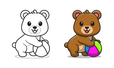Obraz na płótnie Canvas Cute bear with beach ball cartoon coloring pages