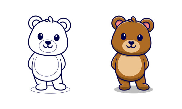 Cute bear cartoon coloring pages for kids