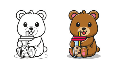 Obraz na płótnie Canvas Cute bear with bubble tea cartoon coloring pages