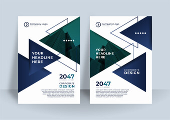 The blue green layout of A4 format modern cover mockups design templates for brochure, magazine, flyer, booklet, annual report. Creative trendy style mockups, blue color trendy design backgrounds.
