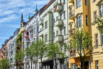 Colorful renovated old apartment buildings seen in Prenzlauer Berg, Berlin