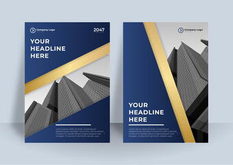 Blue gold and white corporate identity cover business vector design, Flyer brochure advertising abstract background, Leaflet Modern poster magazine layout template, Annual report for presentation.