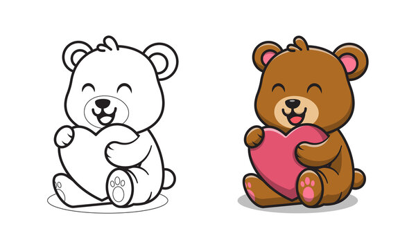 Cute bear holding love cartoon coloring pages