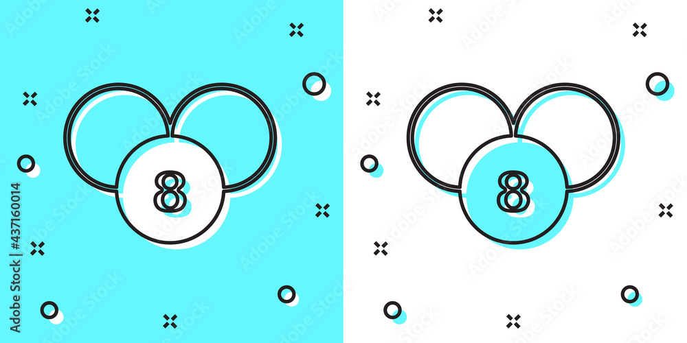 Poster black line bingo or lottery ball on bingo card with lucky numbers icon isolated on green and white b