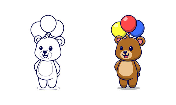 Cute bear holding balloons cartoon coloring pages for kids