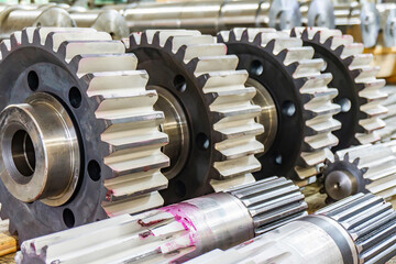 Shaft gear at the assembly site, tooth cutting, gear cutting production on CNC machines.