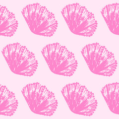 Seamless summer pattern of pink seashells on a light background