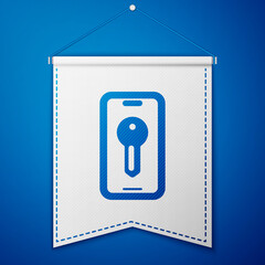 Blue Smart key icon isolated on blue background. White pennant template. Vector