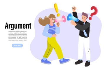 Arguments between man and woman. Quarrel in family. Work Conflict Between Colleagues or Worker Employees. Fight for Leadership. Vector Illustration.