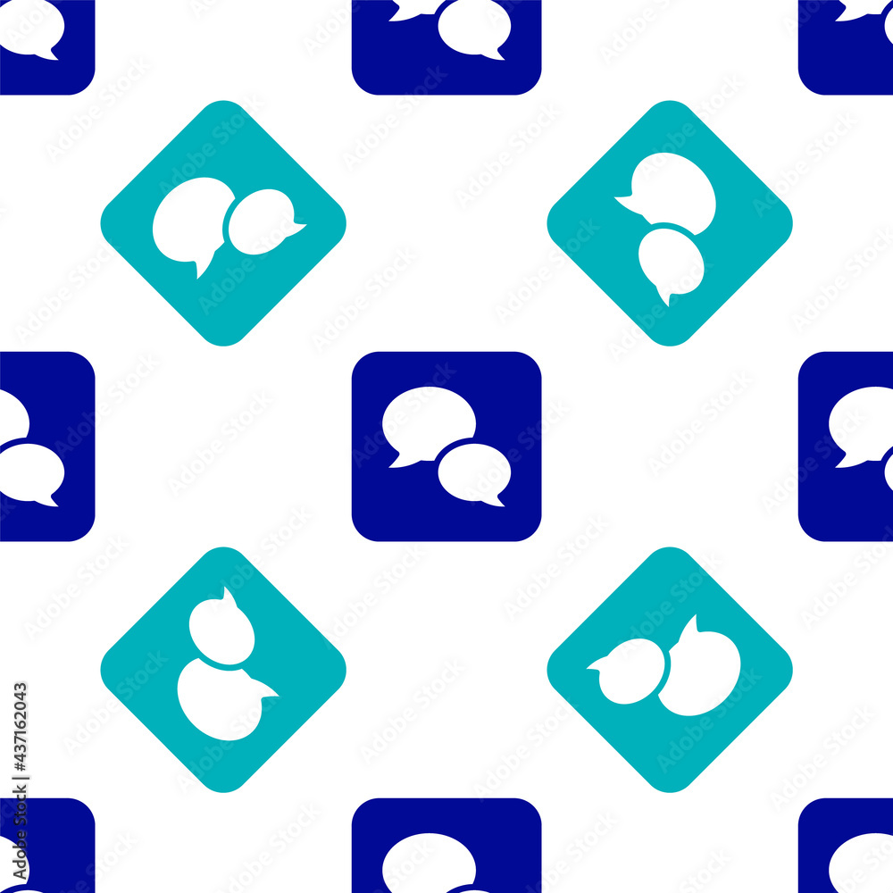 Poster blue speech bubble chat icon isolated seamless pattern on white background. message icon. communicat