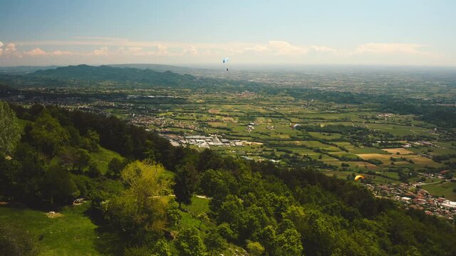 Paragliding from Asolo hills, aerial view