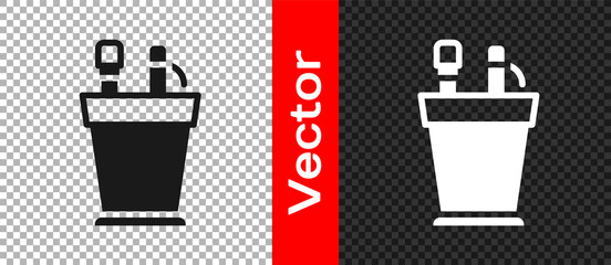 Black Pencil case stationery icon isolated on transparent background. Pencil, pen, ruler in a glass for office. Vector