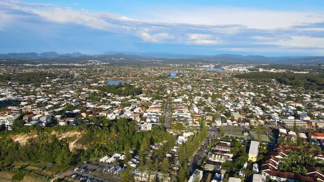 Bird's Eye View Of The Scenery Of City Landscape Of North Burleigh Hill In Gold Coast, Queensland, Australia. aerial