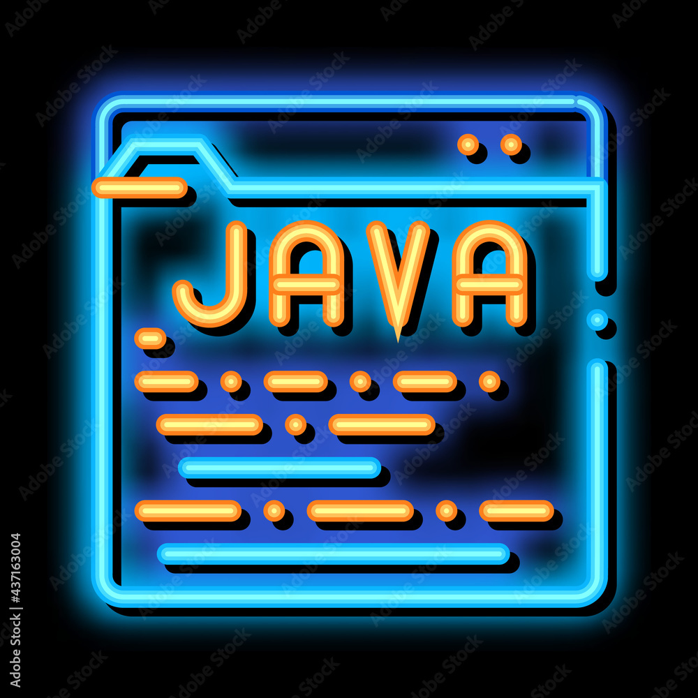 Poster coding language java system neon light sign vector. glowing bright icon transparent symbol illustrat