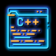 Coding Development Language neon light sign vector. Glowing bright icon transparent symbol illustration