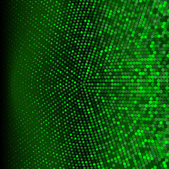 Green halftone background. Digital gradient. Abstract design backdrop with circles, dots.