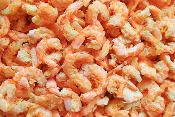 Piles of dried shrimps in a seafood market, North China